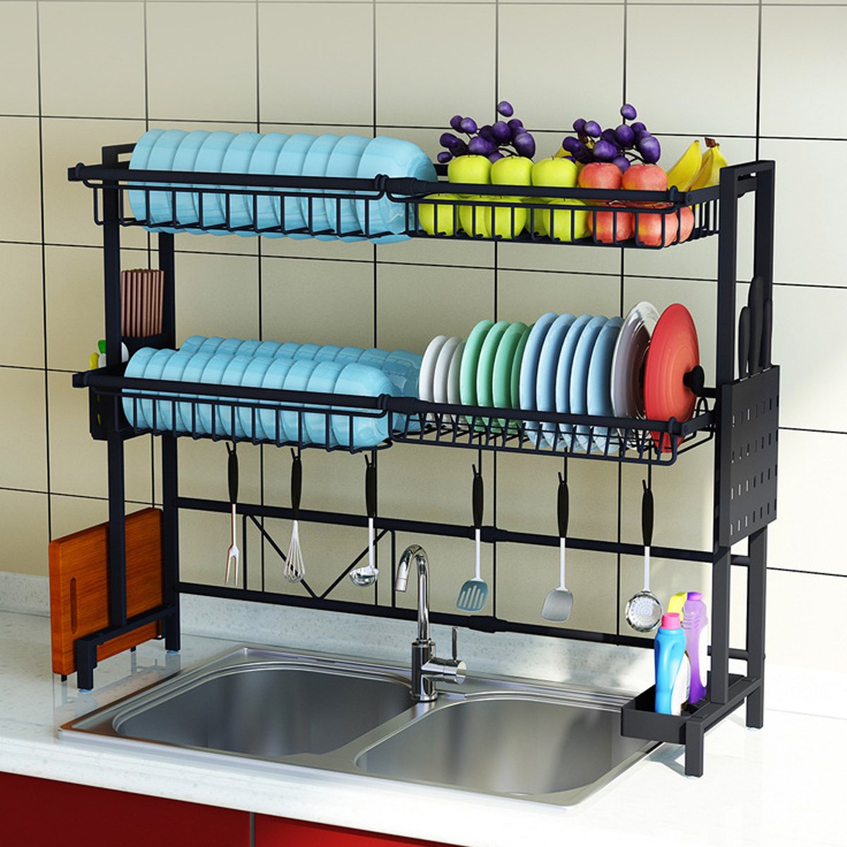 1/2Tier Multi-use Stainless Steel Dishes Rack