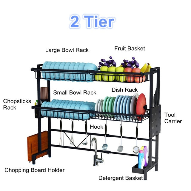 1/2Tier Multi-use Stainless Steel Dishes Rack