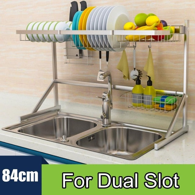 1/2Tier Multi-use Stainless Steel Dishes Rack